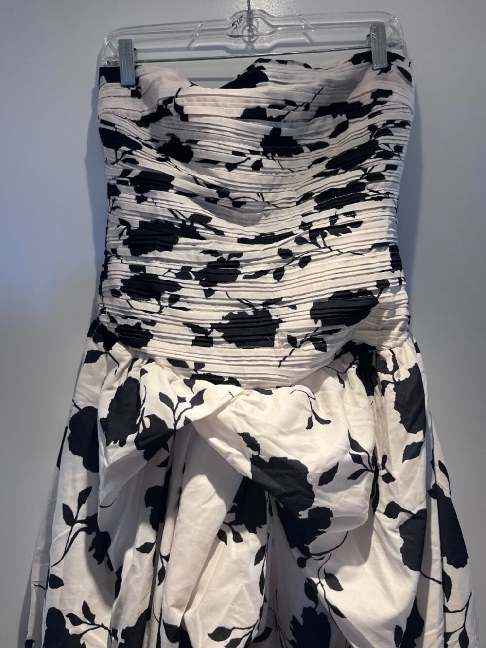 New York & Co Black & Ivory Strapless Ruched Bodice Rose High Low Gown - L - Picture 7 of 11